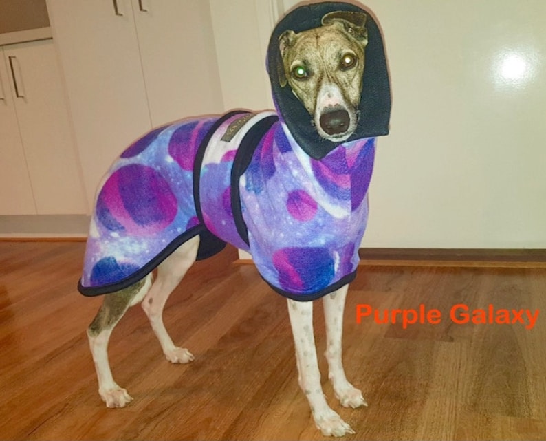 Whippet& Iggy Warm Fleece Coats Purple Galaxy