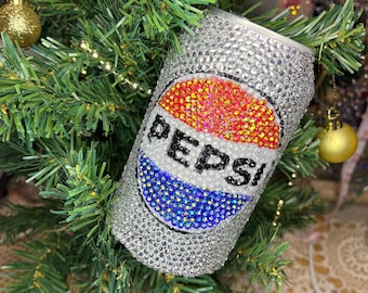 Lata de Pepsi Light hecha a mano con diamantes de imitación / Lata de refresco deslumbrante de tamaño completo / Regalo de decoración brillante y glamorosa para los amantes de Pepsi