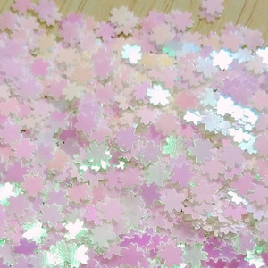 white Sakura Holographic Flakes, Iridescent Glitter Flowers