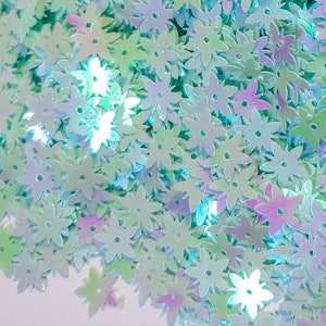 10g Holographic Turquoise Light Green  Flower Flakes, Iridescent Glitter Flowers, Chunky Petals Flakes