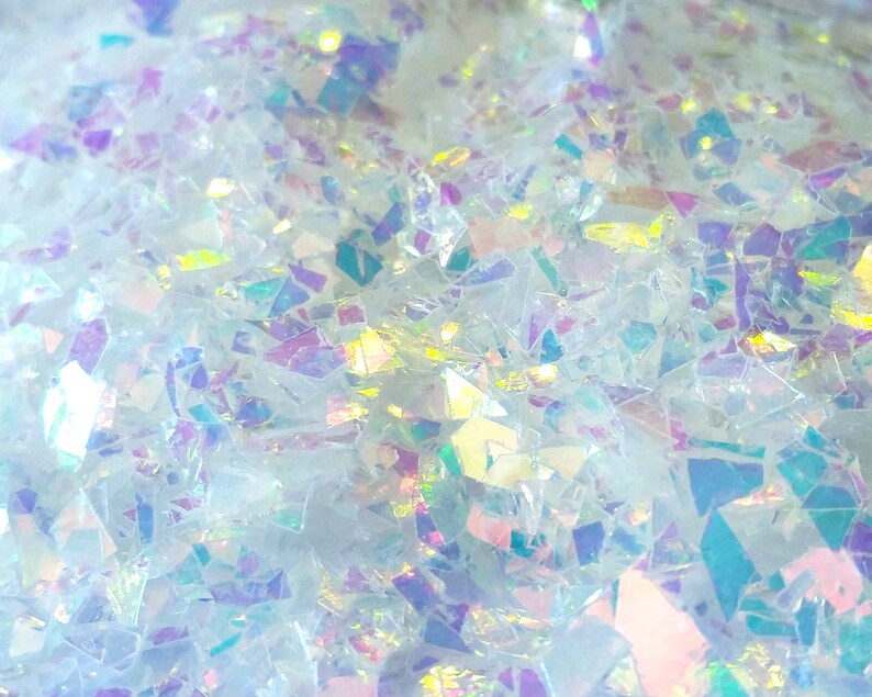 Iridescent White Glitter Cellophane Flakes Chunky Glitter Etsy