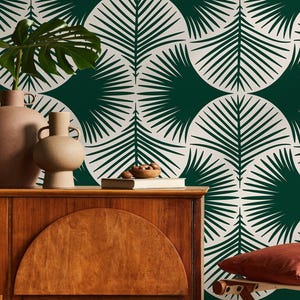 Art Deco Green Cream Wallpaper - C688