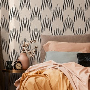 Geometric Mid-Century Beige Black Wallpaper - C774