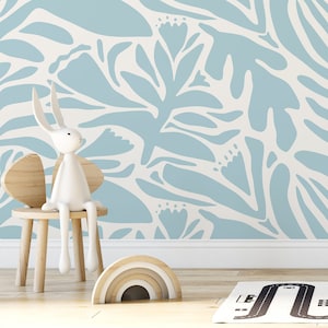 Light Blue Floral Wallpaper Abstract Wallpaper Peel and Stick and Traditional Wallpaper - D701