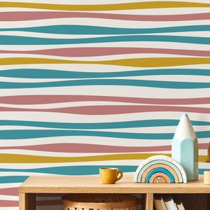 Colorful Abstract Striped Wallpaper / Peel and Stick Wallpaper Removable Wallpaper Home Decor Wall Art Wall Decor Room Decor - D490