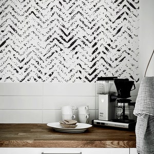 Removable Wallpaper Peel and Stick Wallpaper Wall Paper Wall Mural Wallpaper Abstract Wallpaper - Ink Splash Herringbone - A559