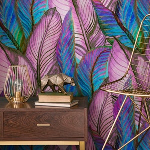 Tropical Watercolor, Self-adhesive Removable Wallpaper, Peel and Stick Fabric Wallpaper, Custom Design Wall Mural, Tropical - A964