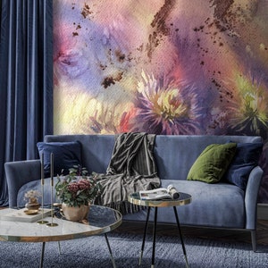 Watercolor Mural - Large Wall Mural, Removable Wallpaper, Everlasting Flower Mural, Flower Watercolor, Peel and Stick Wallpaper - A313