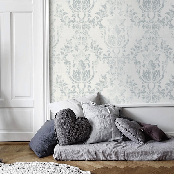 Vintage Damask Wallpaper Removable Wall Mural Vintage Nursery Decor Wall Covering Repositionable Wallpaper Temporary Wallpaper - A650