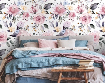 Vintage Floral Peel and Stick Wallpaper, Removable Nursery Decor