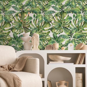 Wallpaper Peel and Stick Wallpaper Removable Wallpaper Home Decor Wall Art Wall Decor Room Decor / Tropical Monstera Leaves Wallpaper - A734