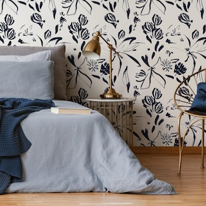 Wallpaper Peel and Stick Wallpaper Removable Wallpaper Home Decor Wall Art Wall Decor Room Decor / Navy Contemporary Boho Wallpaper - C383