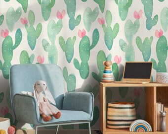 Self-adhesive Removable Wallpaper, Cactus Wallpaper, Peel and Stick Fabric Wallpaper, Custom Design Wall Mural, Wallpaper Opuntia - A318