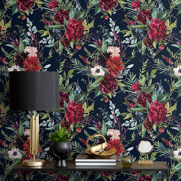 Dark Watercolor Floral Wallpaper, Removable Floral Wallpaper, Vintage Wallpapers, Wallpaper, Wall Paper Removable, Wallpaper - A833