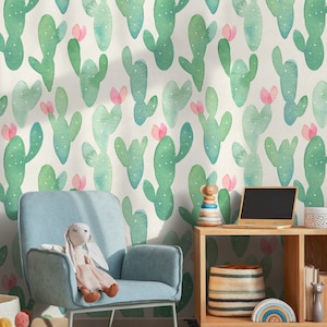 Self-adhesive Removable Wallpaper, Cactus Wallpaper, Peel and Stick Fabric Wallpaper, Custom Design Wall Mural, Wallpaper Opuntia - A318