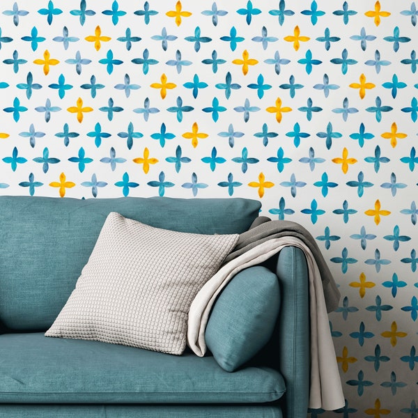 Yellow and Blue Wallpaper - Etsy