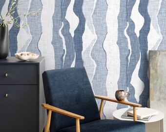 Blue Abstract Waves Wallpaper Modern Wallpaper Peel and Stick and Traditional Wallpaper - D837