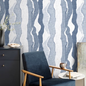Blue Abstract Waves Wallpaper Modern Wallpaper Peel and Stick and Traditional Wallpaper - D837