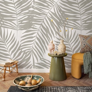 Carta da parati Carta da parati staccabile e adesiva Carta da parati rimovibile Decorazione per la casa Arte murale Decorazione murale Decorazione per la stanza / Carta da parati con foglie tropicali grigie - C364