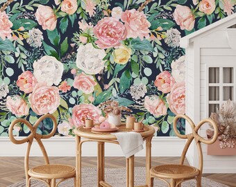Vintage Peony Wallpaper, Colorful Peony Wallpapers, Peel and Stick Wallpaper, Fabric Wallpaper, Wall Paper Removable, Wallpaper - A827