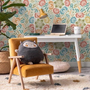 Colorful Floral Wallpaper / Peel and Stick Wallpaper Removable Wallpaper Home Decor Wall Art Wall Decor Room Decor - D070