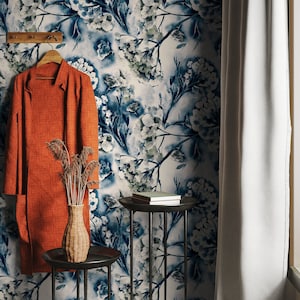 Vintage Blue Floral Peel and Stick Wallpaper - Removable Wall Decor