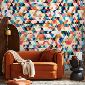 Watercolor Triangle Geometric Wallpaper, Removable Wall Decor