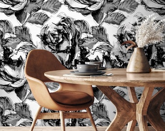 Black and White Floral Peel and Stick Wallpaper – Removable Home Decor