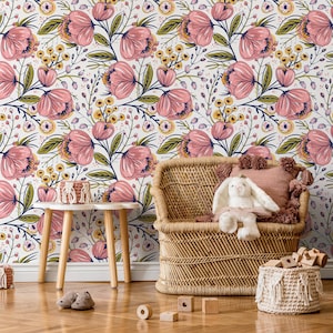 Wallpaper Peel and Stick Wallpaper Removable Wallpaper Home Decor Wall Art Wall Decor Room Decor / Cute Pink Flower Wallpaper - A692