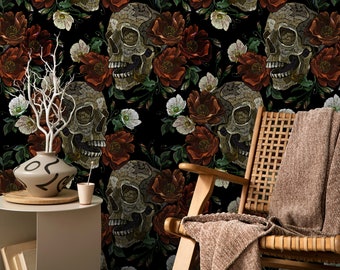 Gothic Floral Skull Wallpaper – Maximalist Peel and Stick