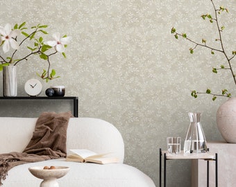 Wallpaper Peel and Stick Wallpaper Removable Wallpaper Home Decor Wall Art Wall Decor Room Decor / Dainty Neutral Leaves Wallpaper - A294