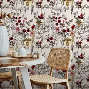 Vintage Wallpaper Floral Watercolor Wallpaper Peel and Stick Wallpaper Removable Wall Decor Fabric Wallpaper Removable Wall Paper - A494