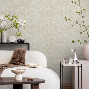 Wallpaper Peel and Stick Wallpaper Removable Wallpaper Home Decor Wall Art Wall Decor Room Decor / Dainty Neutral Leaves Wallpaper - A294