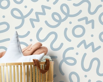 Light Blue Abstract Nursery Wallpaper – Modern Peel and Stick