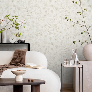 French Country Wallpaper Vintage Botanical Foliage Wallpaper Bedroom Wildflower Peel and Stick Wallpaper Victorian Neutral Wallpaper - E011