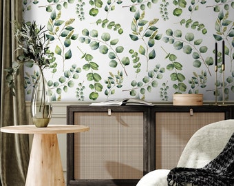 Eucalyptus Removable Wallpaper Temporary Wallpaper Foliage Self Adhesive Peel and Stick Wallpaper Minimalistic Leaves - A649