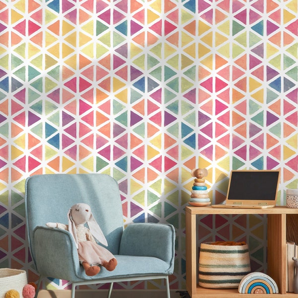 Colorful Triangle Geometric Peel and Stick Wallpaper