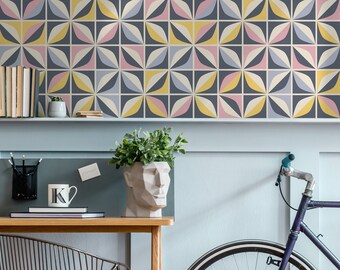 Pastelkleurig geometrisch peel-and-Stick-behang – verwijderbaar muurdecoratie