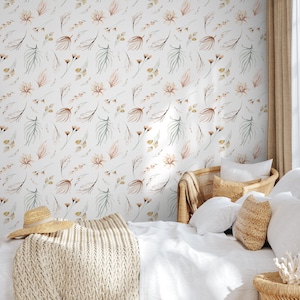 Wallpaper Removable Wallpaper Peel and Stick Wallpaper Wall Paper Wall Mural - Watercolor Flowers - Watercolor Leaves - B519