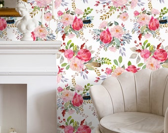 Watercolor Floral Wallpaper, Removable Wall Decor, Temporary Wallpaper, Peel and Stick Wallpaper, Wall Paper Removable - A184