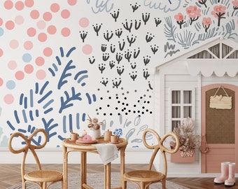 Peel-and-Stick-behang met abstracte bloemen – verwijderbaar muurdecoratie