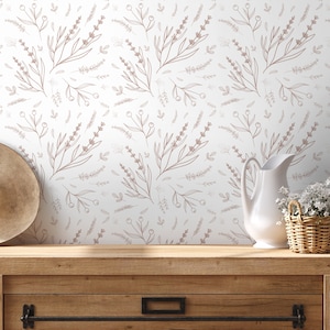 Neutral Minimalist Wildflower Wallpaper / Peel and Stick Wallpaper Removable Wallpaper Home Decor Wall Art Wall Decor Room Decor - D402
