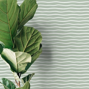 Light Green Minimalist Lines Wallpaper Boho Wallpaper Peel and Stick and Traditional Wallpaper - D747