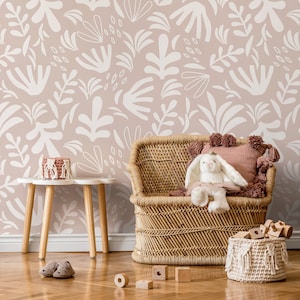 Neutral Abstract Garden Wallpaper Boho Wallpaper Peel and Stick and Traditional Wallpaper - D678