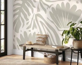 Floral Leaves Mural Wallpaper – Abstract Boho Peel and Stick