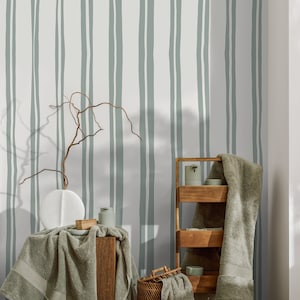 Light Green Lines Wallpaper Boho Striped Wallpaper Peel and Stick and Traditional Wallpaper - D764
