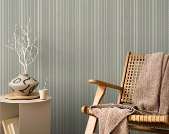 Sage Green Striped Wallpaper - Minimalist Peel and Stick