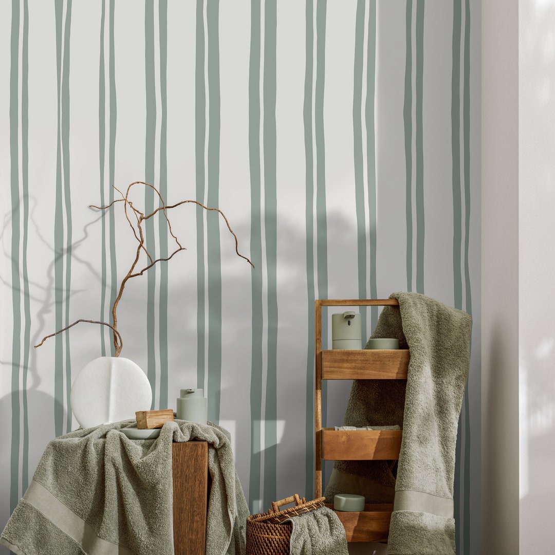 Light Green Striped Wallpaper – Boho Peel and Stick - Etsy