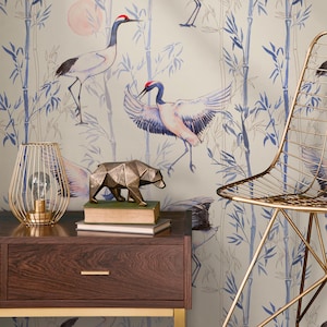 Traditional Japanese Crane and Bamboo Wallpaper - C573