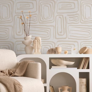 Geometric Abstract Beige Off-White Wallpaper - C641